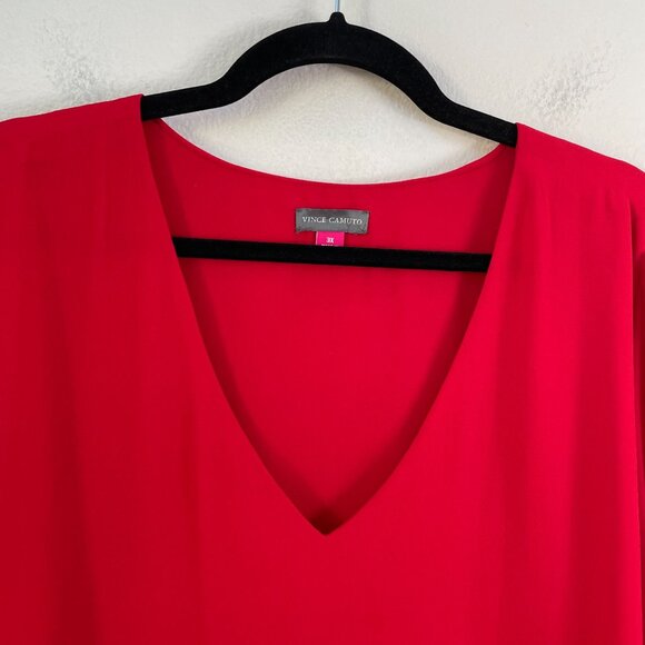 Vince Camuto Womens Plus 3X Red V Neck Chiffon Blouse Long Sleeve Shirt Top - Picture 7 of 11
